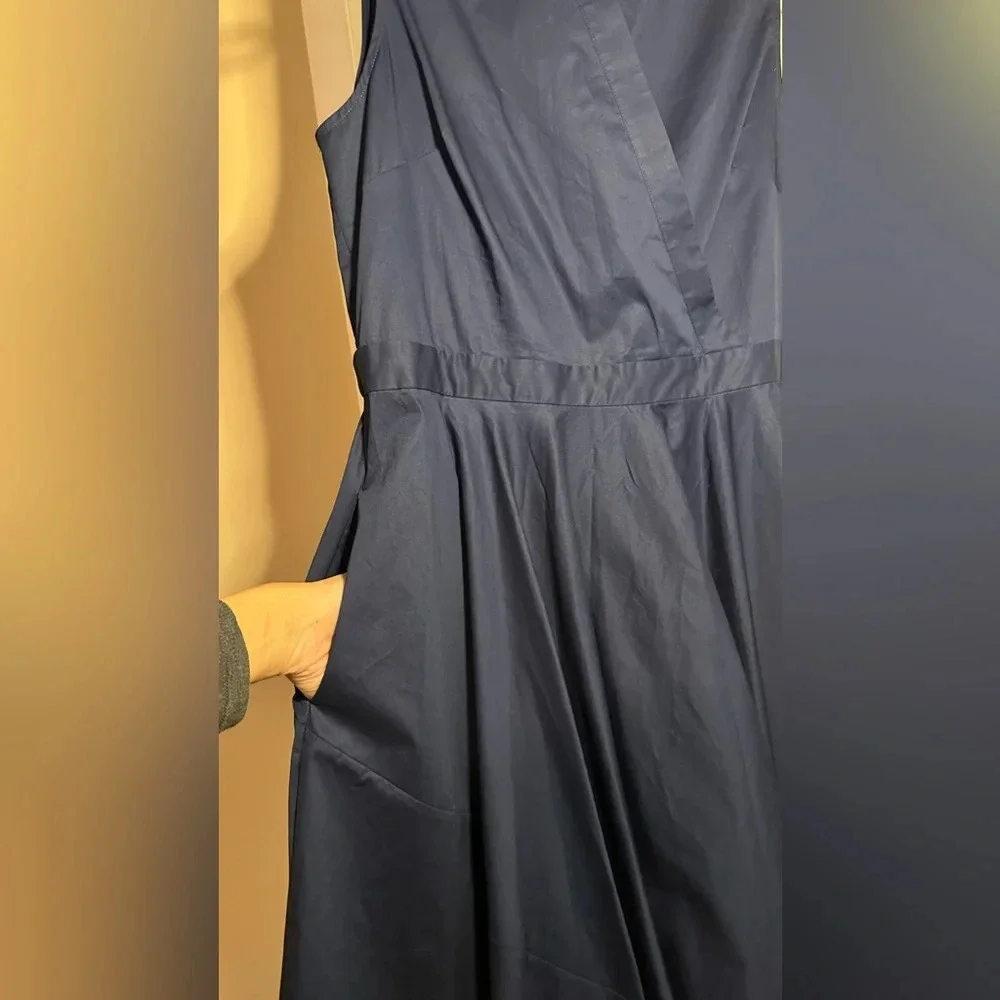 NWT Diane Von Furstenberg DVF Marlene Cotton Poplin Asymmetric Hem Dress Navy M - Picture 9 of 11